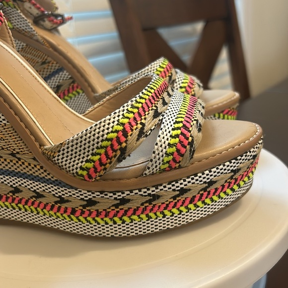 Gianni Bini Multicoloured Ankle Strap Platform Wedge Boho Sandals Women Size 7.5 - Picture 5 of 17